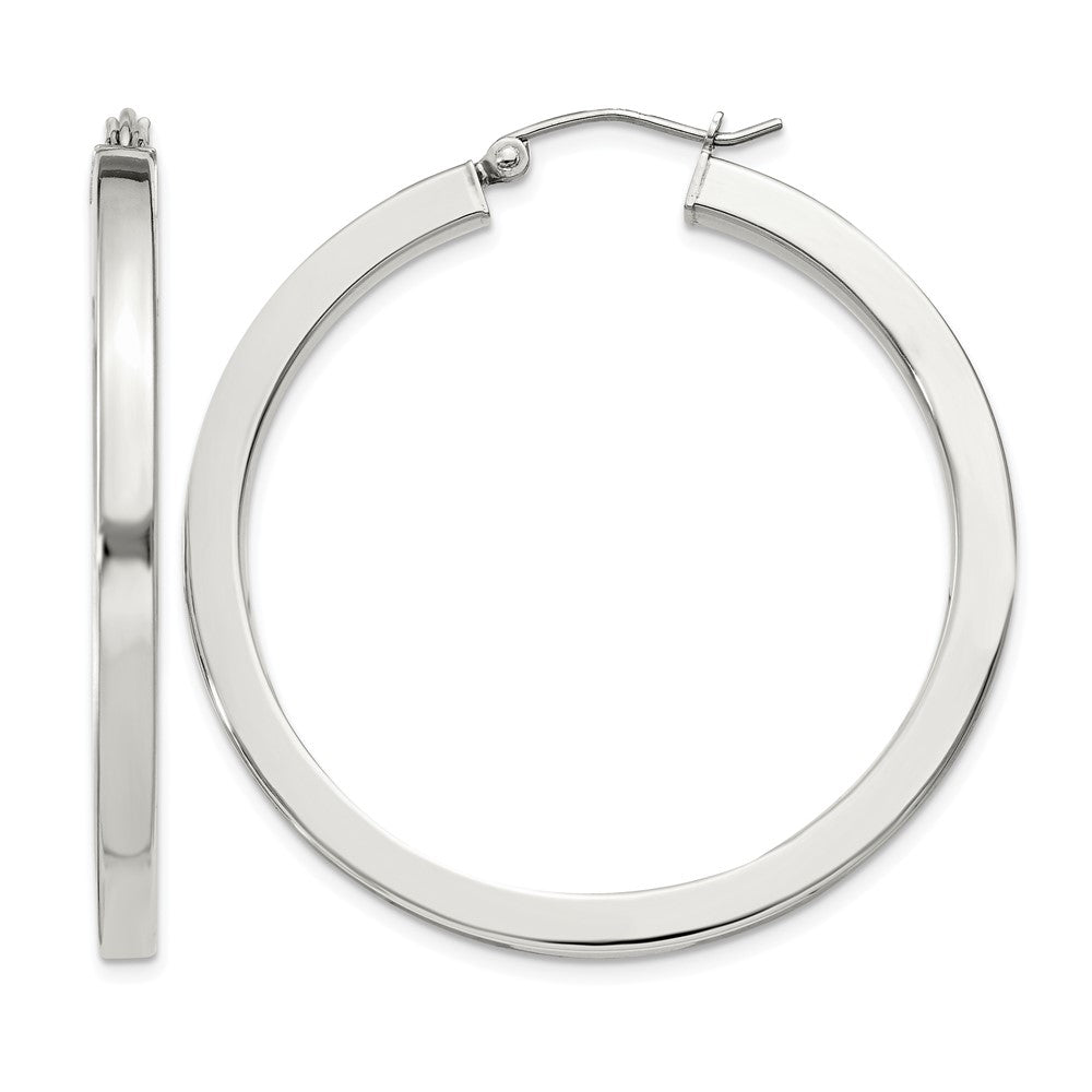 Sterling Silver 3x40mm Square Tube Hoop Earrings