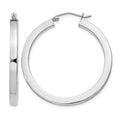 Sterling Silver Rhodium-plated 3x35mm Square Tube Hoop Earrings
