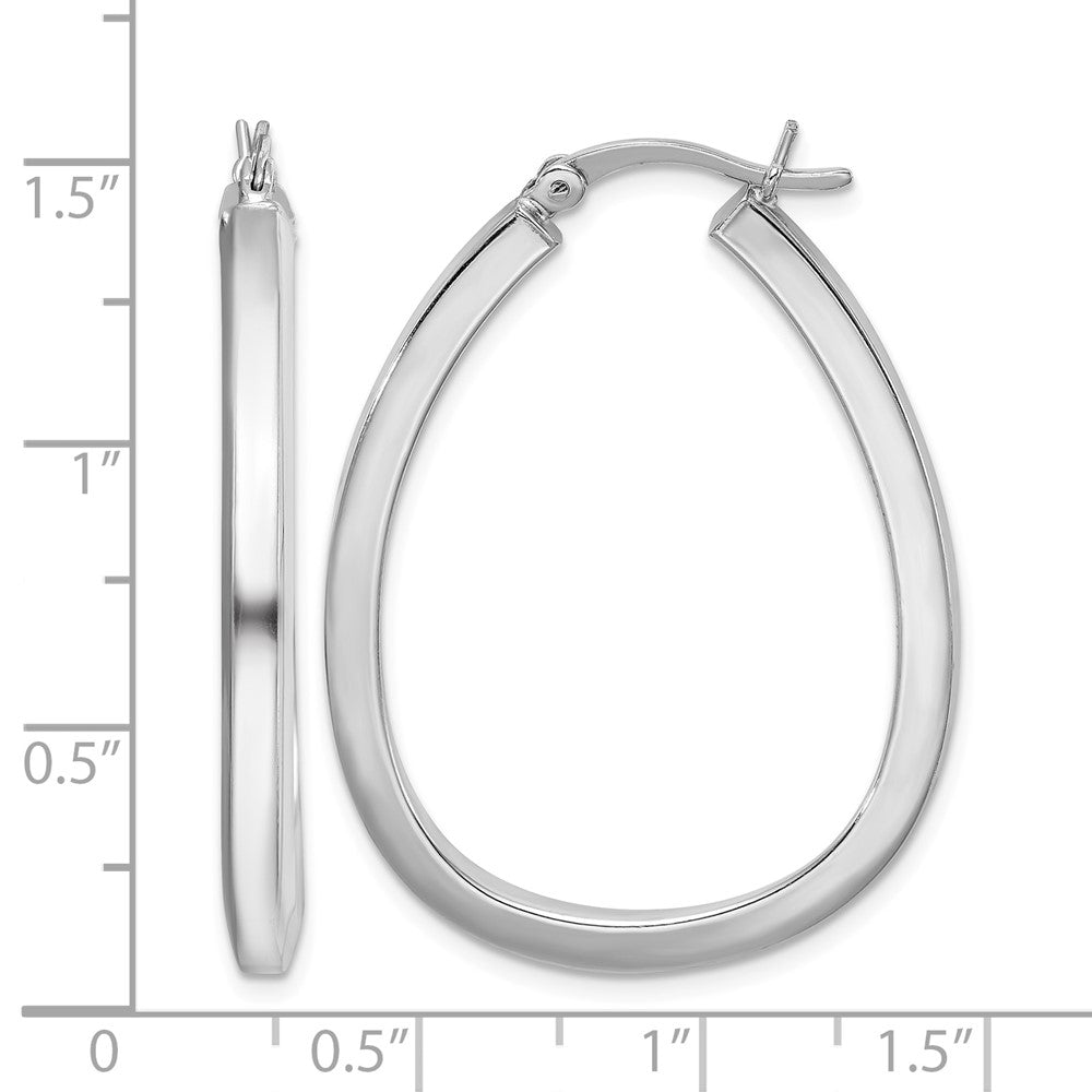 Sterling Silver Rhod-plated Square Tube 4mm Teardrop Hoop Earrings