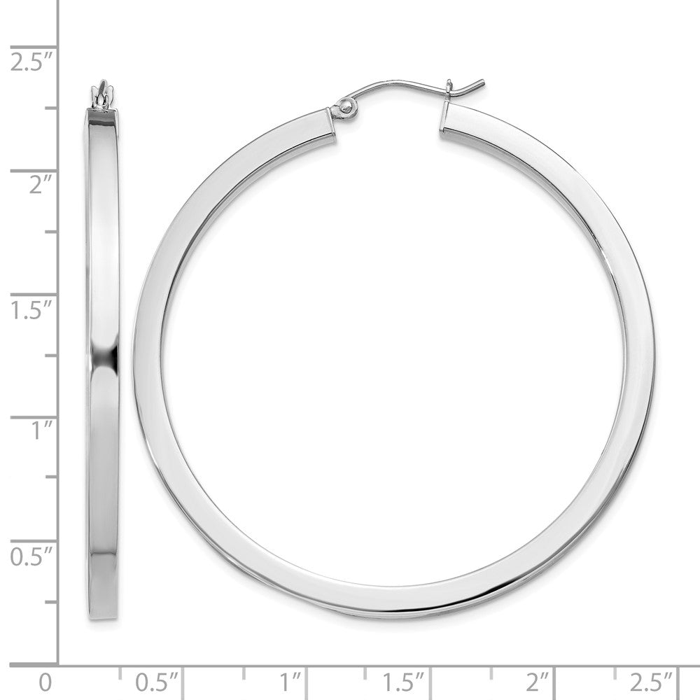 Sterling Silver Rhodium-plated 3x50mm Square Tube Hoop Earrings