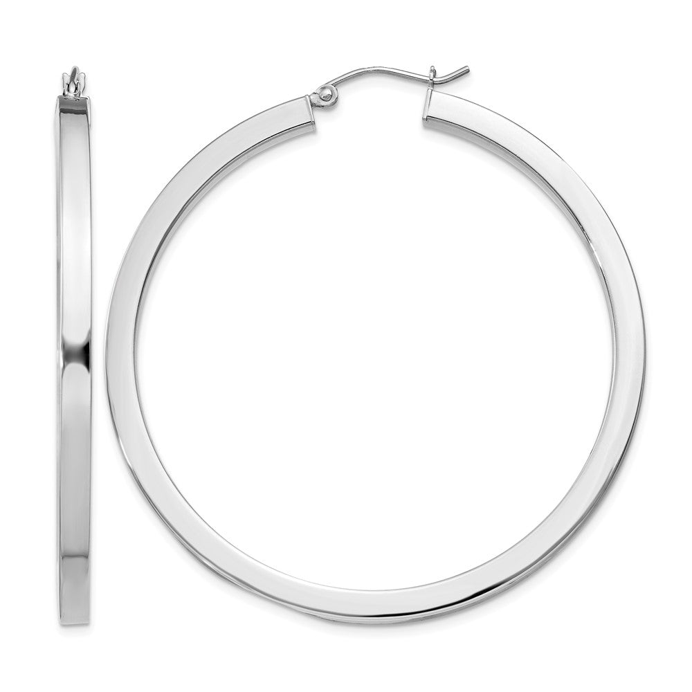 Sterling Silver Rhodium-plated 3x50mm Square Tube Hoop Earrings