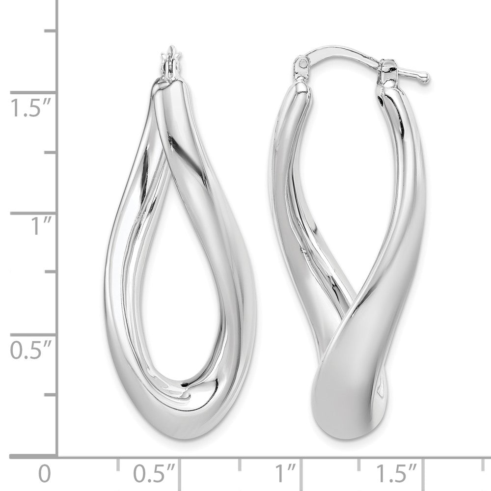 Sterling Silver RH-plated Polished Twisted Hollow Oval Hoop Earrings
