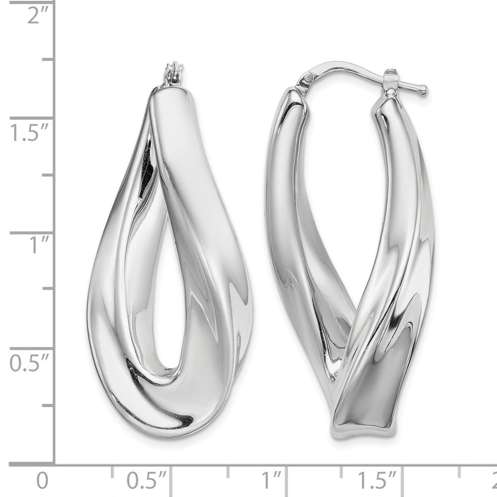 Sterling Silver RH-plated Polished Twisted Hollow Oval Hoop Earrings