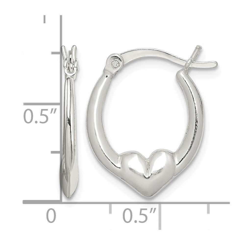 Sterling Silver Polished Heart Oval Hoop Earrings
