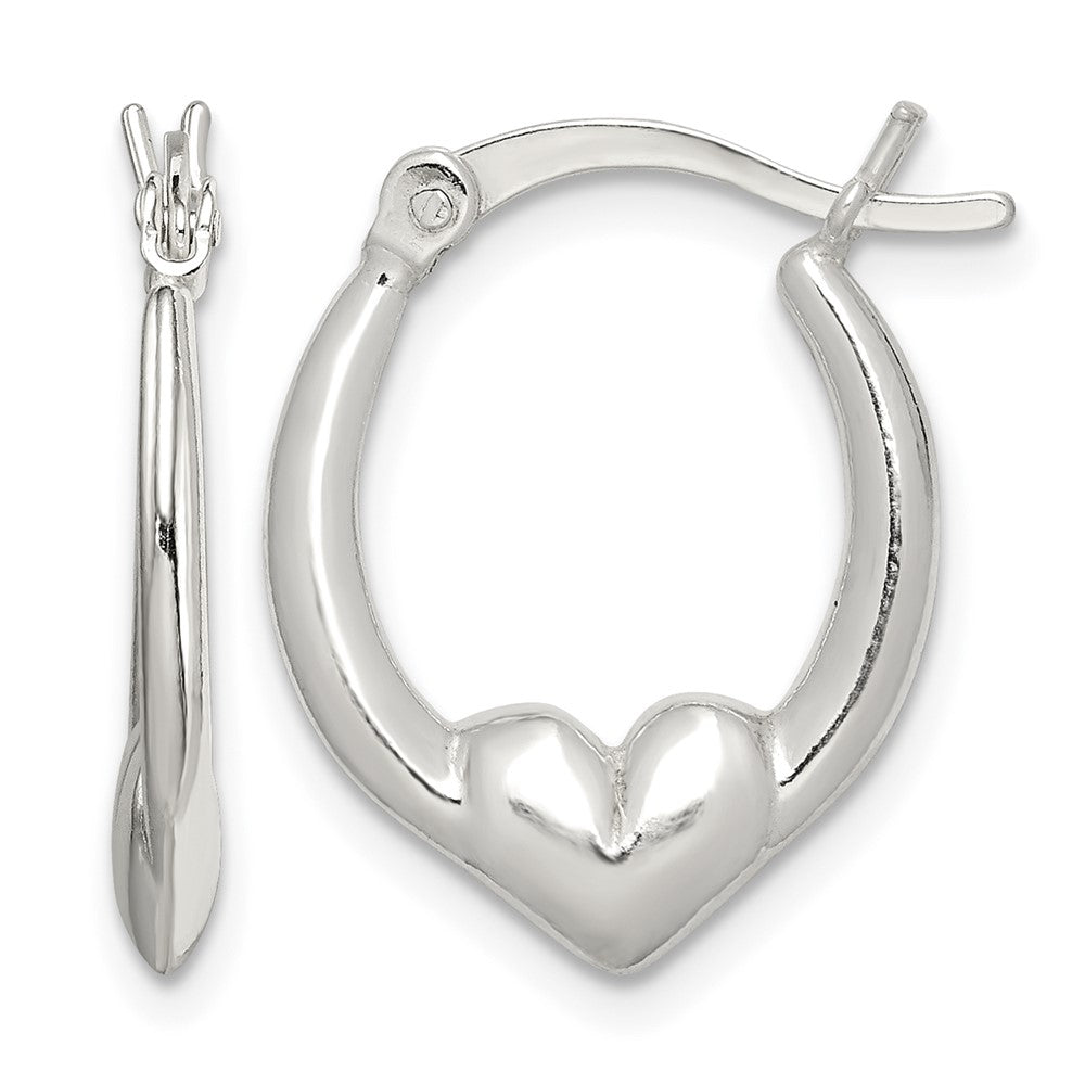 Sterling Silver Polished Heart Oval Hoop Earrings