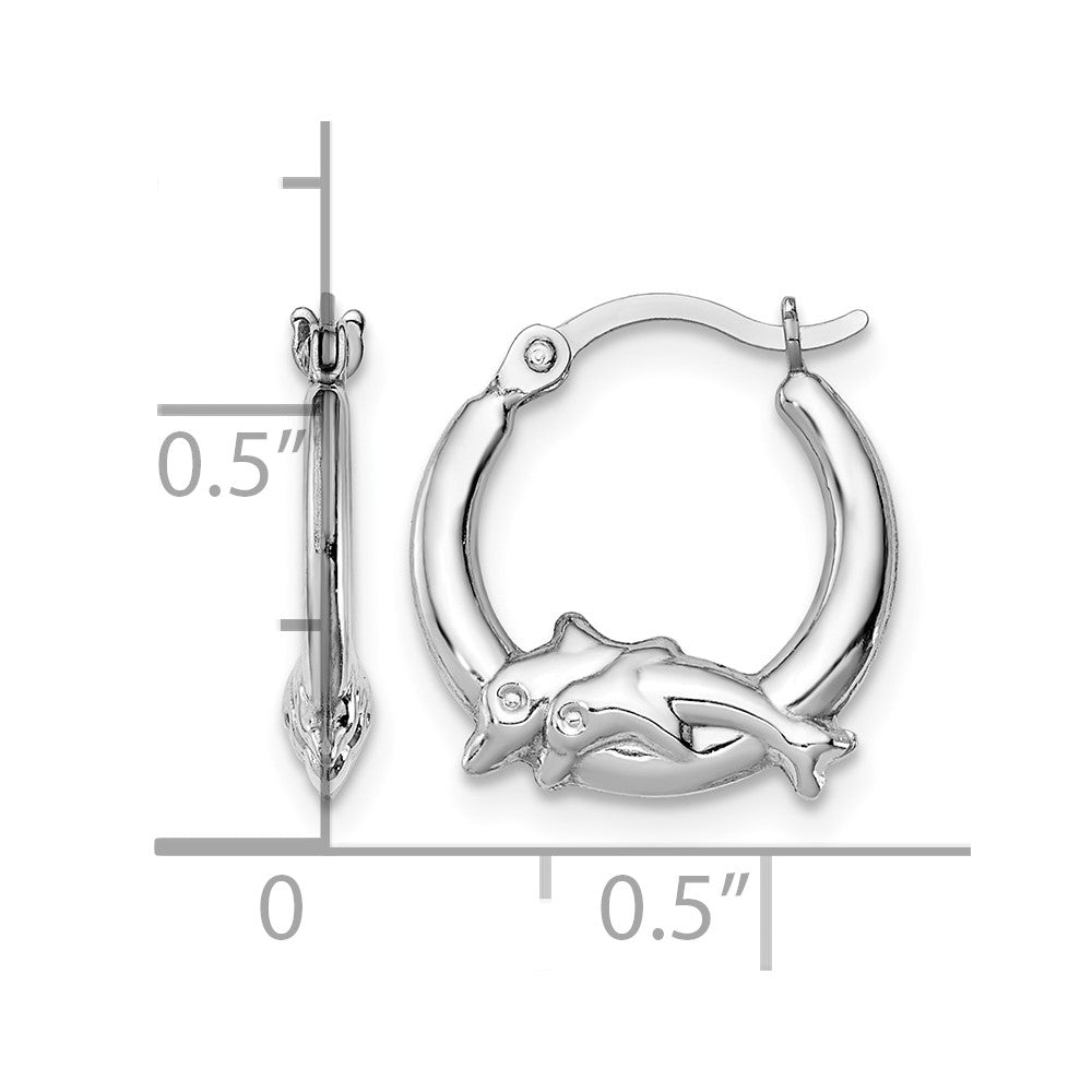 Sterling Silver Rhodium-plated Polished Dolphin Round Hoop Earrings
