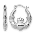 Sterling Silver Rhodium-lated Claddagh Hollow Round Hoop Earrings