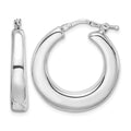 Sterling Silver RH-plated Polished Tapered Hollow Round Hoop Earrings