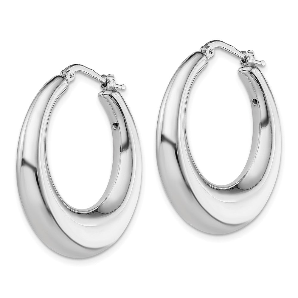 Sterling Silver RH-plated Polished Tapered Hollow Round Hoop Earrings