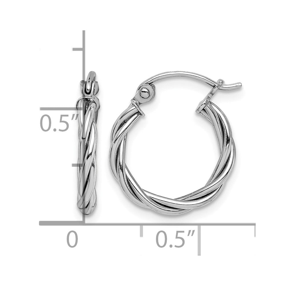 Sterling Silver Rhodium Plated 2mm Twisted Hoop Earrings