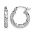 Sterling Silver Rhodium-plated 2.7x15mm Twisted Hoop Earrings