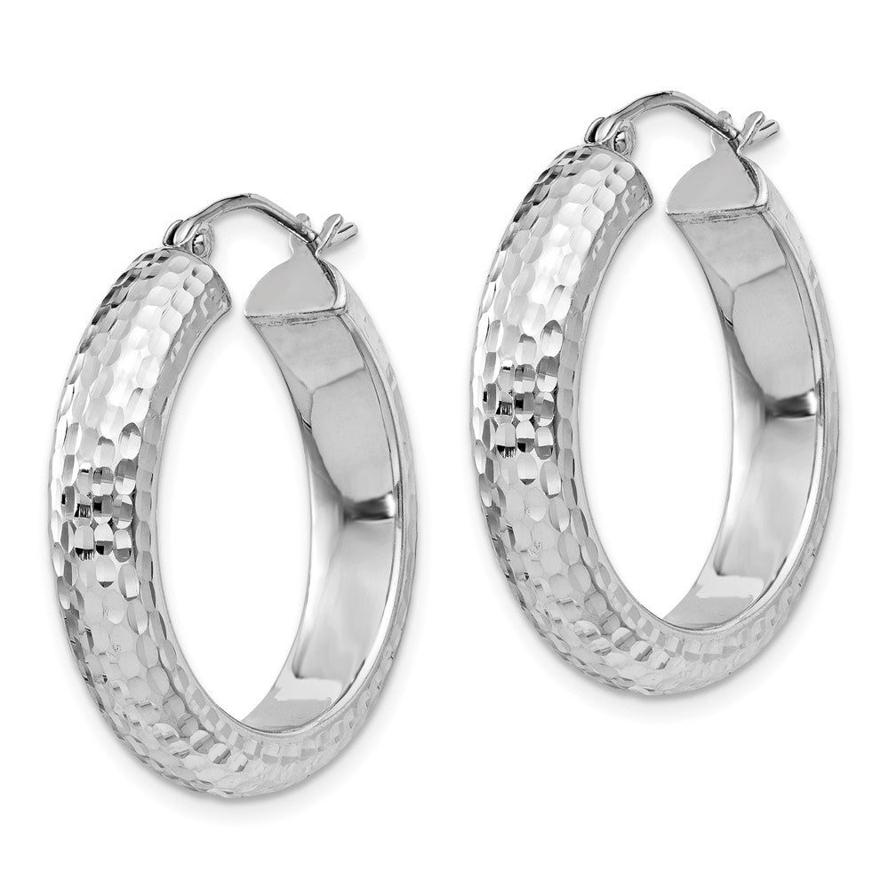Sterling Silver Rhodium-plated Diamond-cut 5x25mm Hoop Earrings