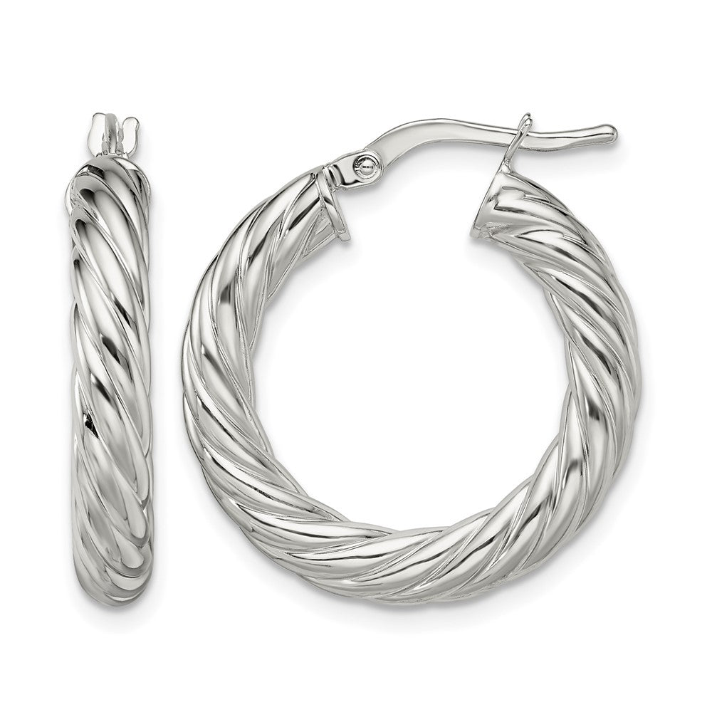 Sterling Silver Rhodium-plated Polished Twisted 4mm Hoop Earrings