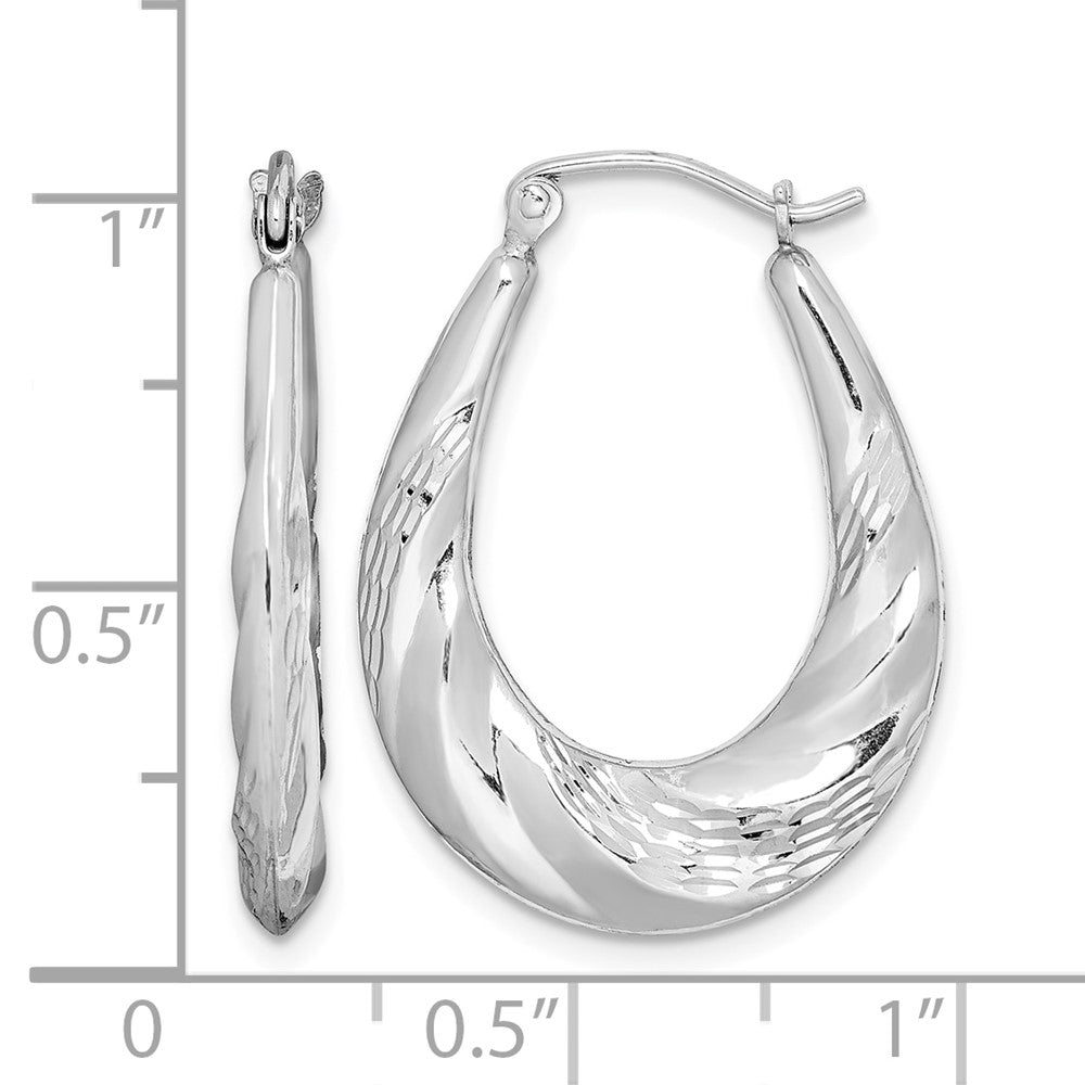 Sterling Silver Rhodium-plated D/C Scalloped Oval Hoop Earrings