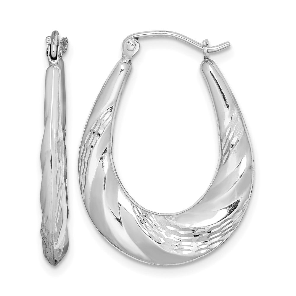 Sterling Silver Rhodium-plated D/C Scalloped Oval Hoop Earrings