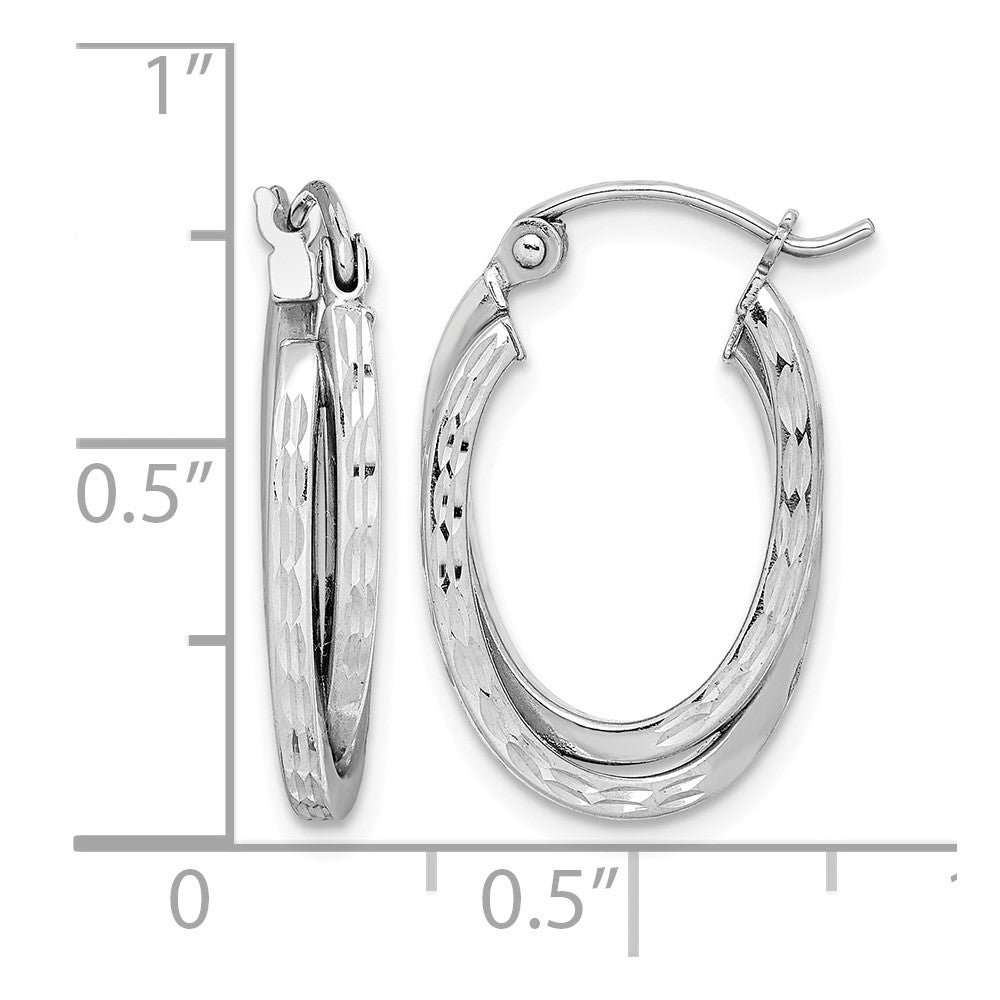 Sterling Silver Rhodium Plated Textured Double Oval Hoop Earrings