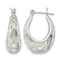 Sterling Silver Polished Filigree Oval Hoop Earrings