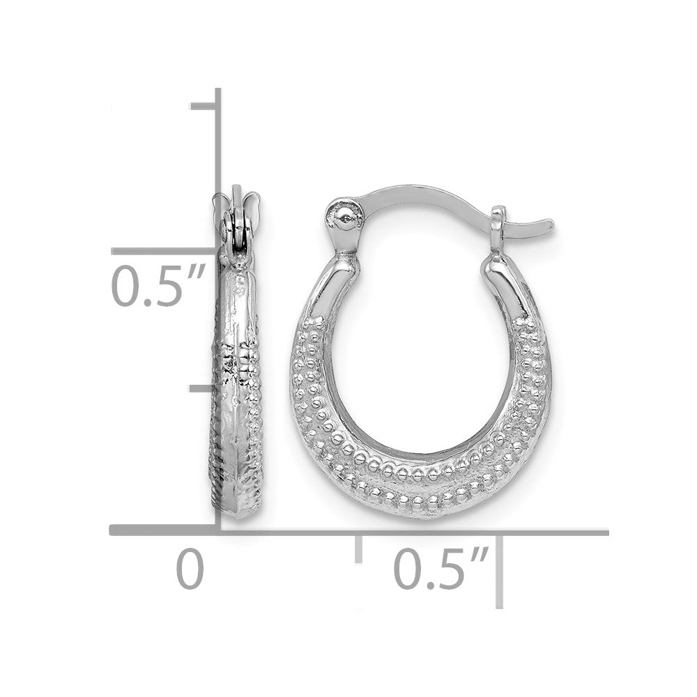 Sterling Silver Rhodium-plated Textured Hollow Hoop Earrings