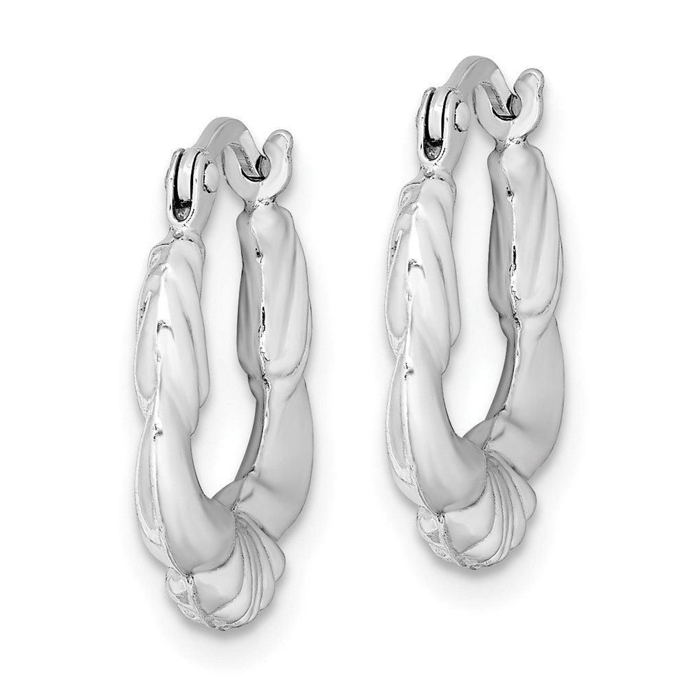 Sterling Silver Rhodium Plated Hollow Scalloped Hoop Earrings