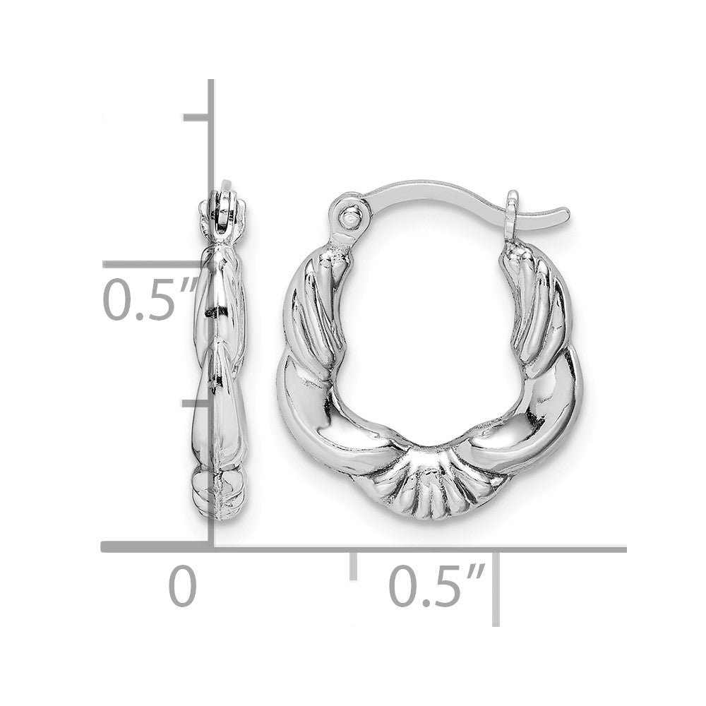Sterling Silver Rhodium Plated Hollow Scalloped Hoop Earrings