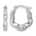 Sterling Silver Rhodium Plated Hollow Scalloped Hoop Earrings