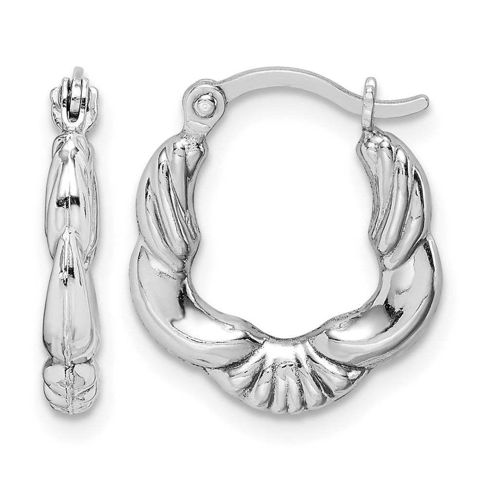 Sterling Silver Rhodium Plated Hollow Scalloped Hoop Earrings
