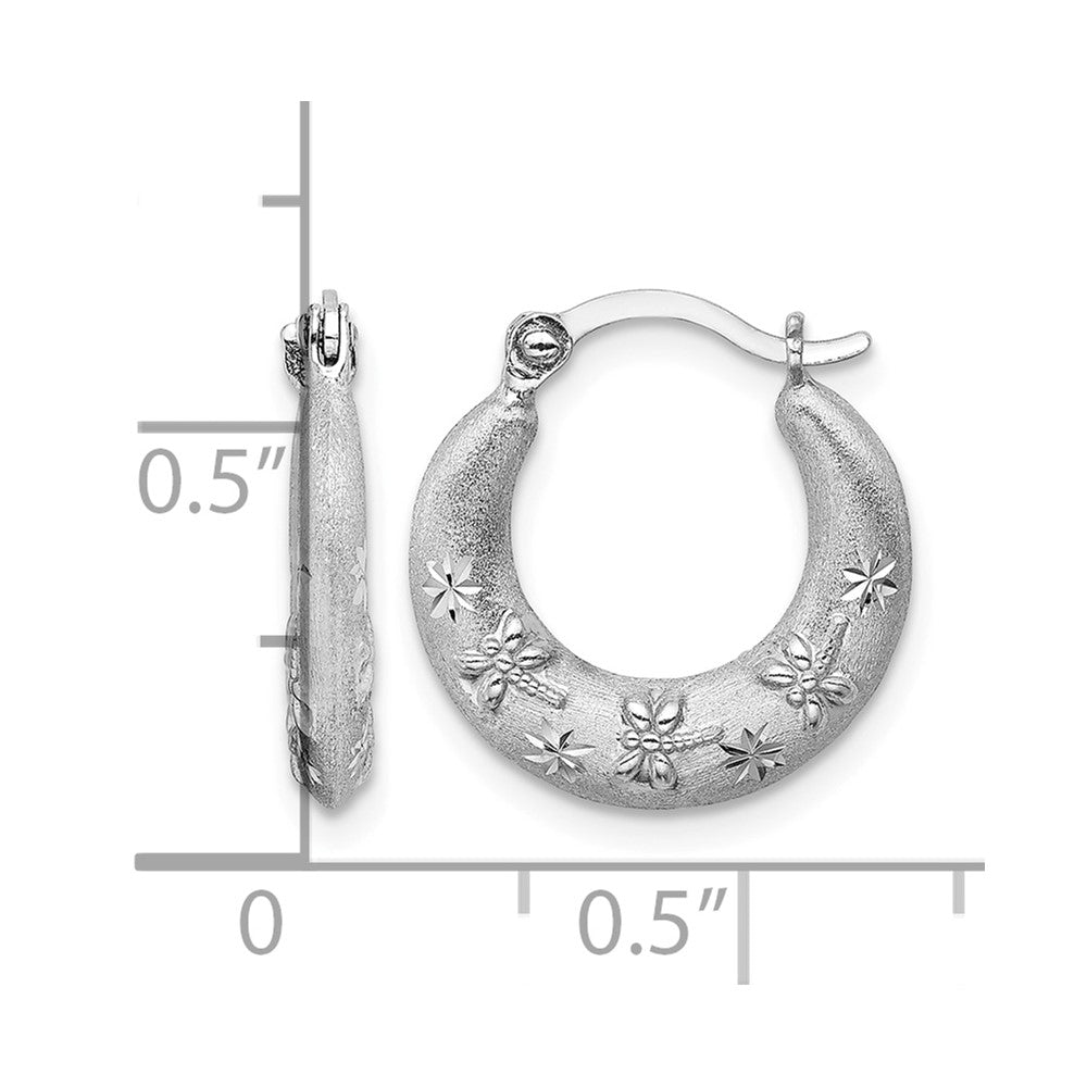 Sterling Silver Rhodium Plated Diamond Cut Hoop Earrings