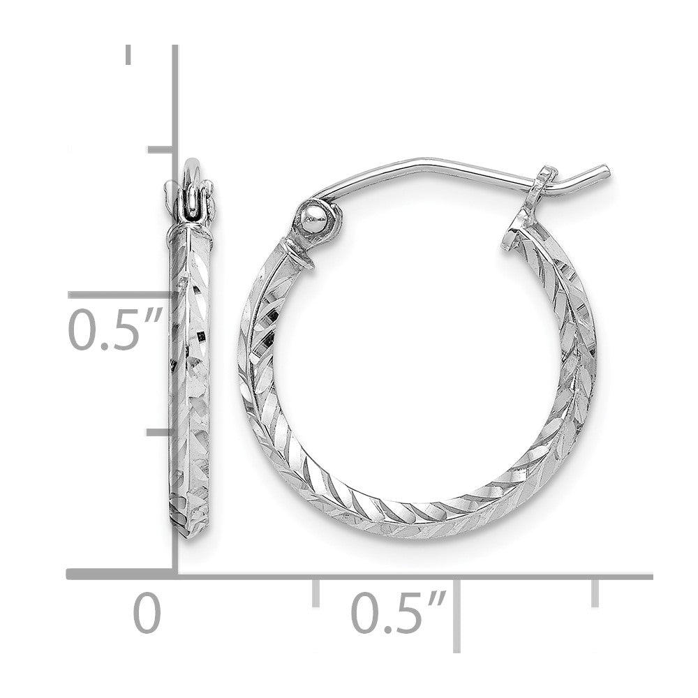 Sterling Silver Rhodium Plated Diamond Cut Hoop Earrings