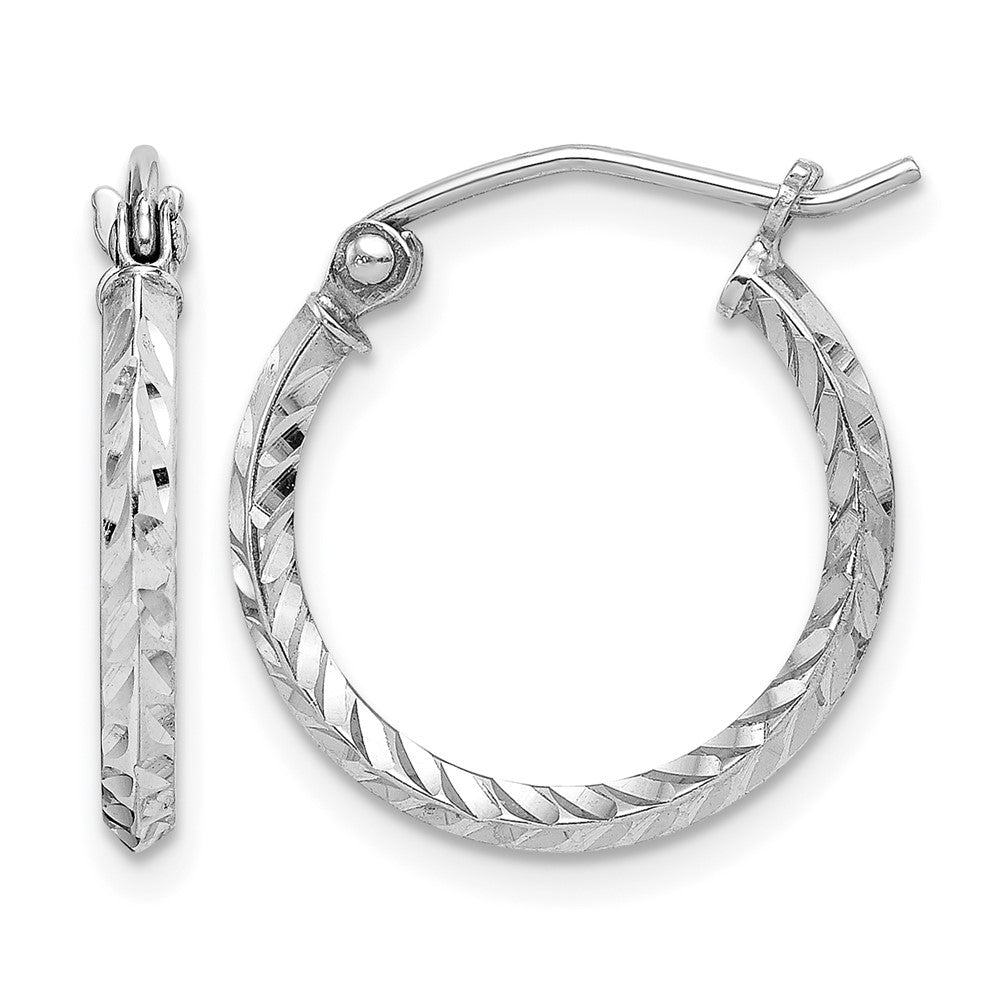 Sterling Silver Rhodium Plated Diamond Cut Hoop Earrings