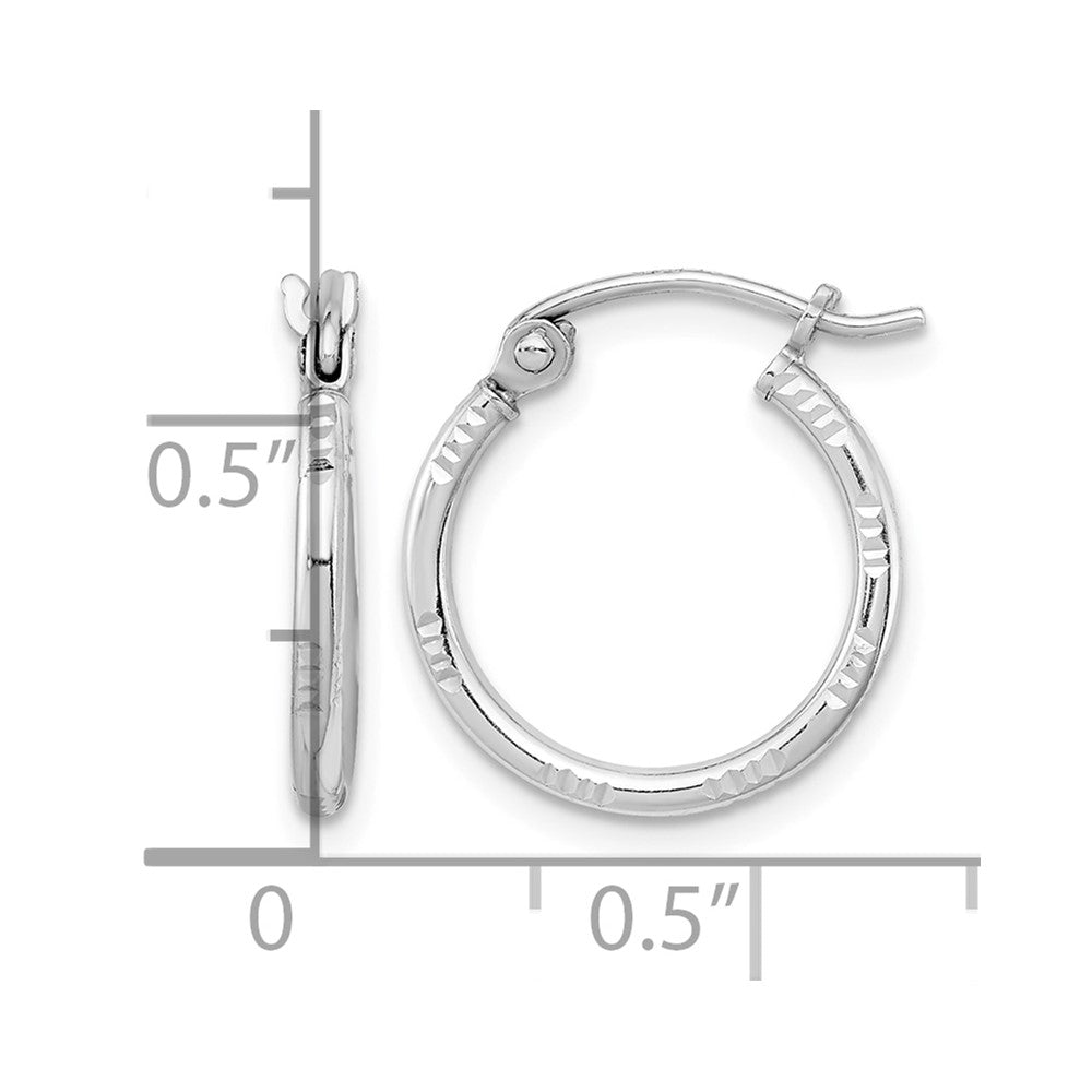 Sterling Silver Rhodium Plated Diamond Cut Hoop Earrings