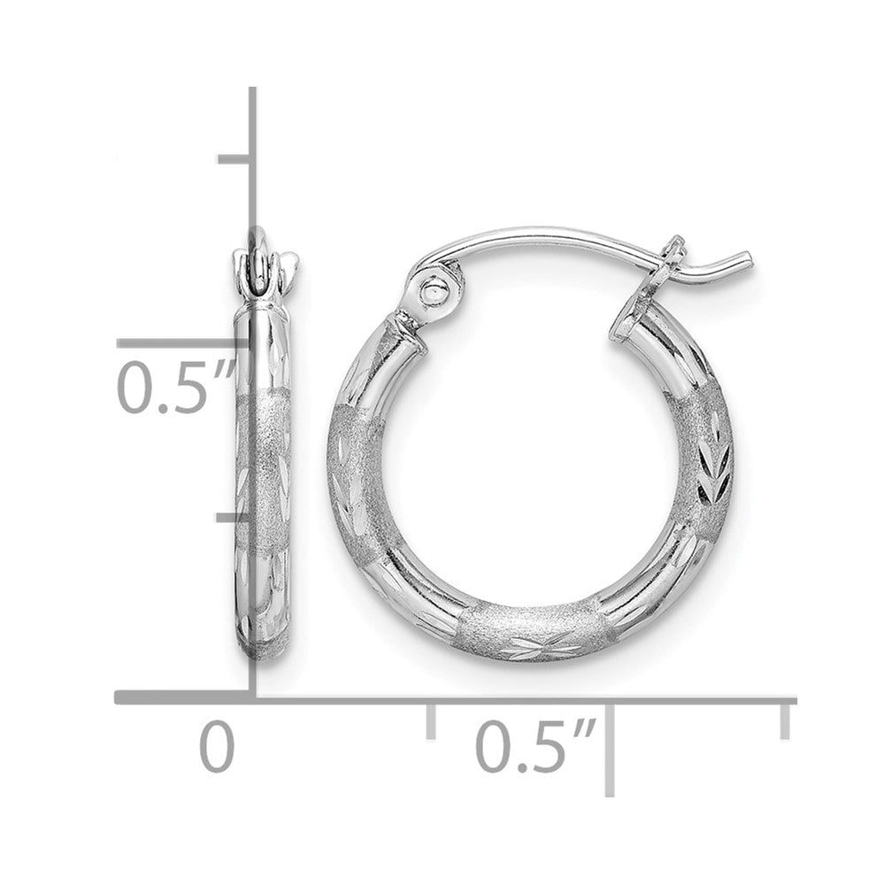 Sterling Silver Rhodium Plated Diamond Cut Hoop Earrings