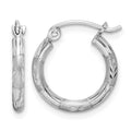 Sterling Silver Rhodium Plated Diamond Cut Hoop Earrings