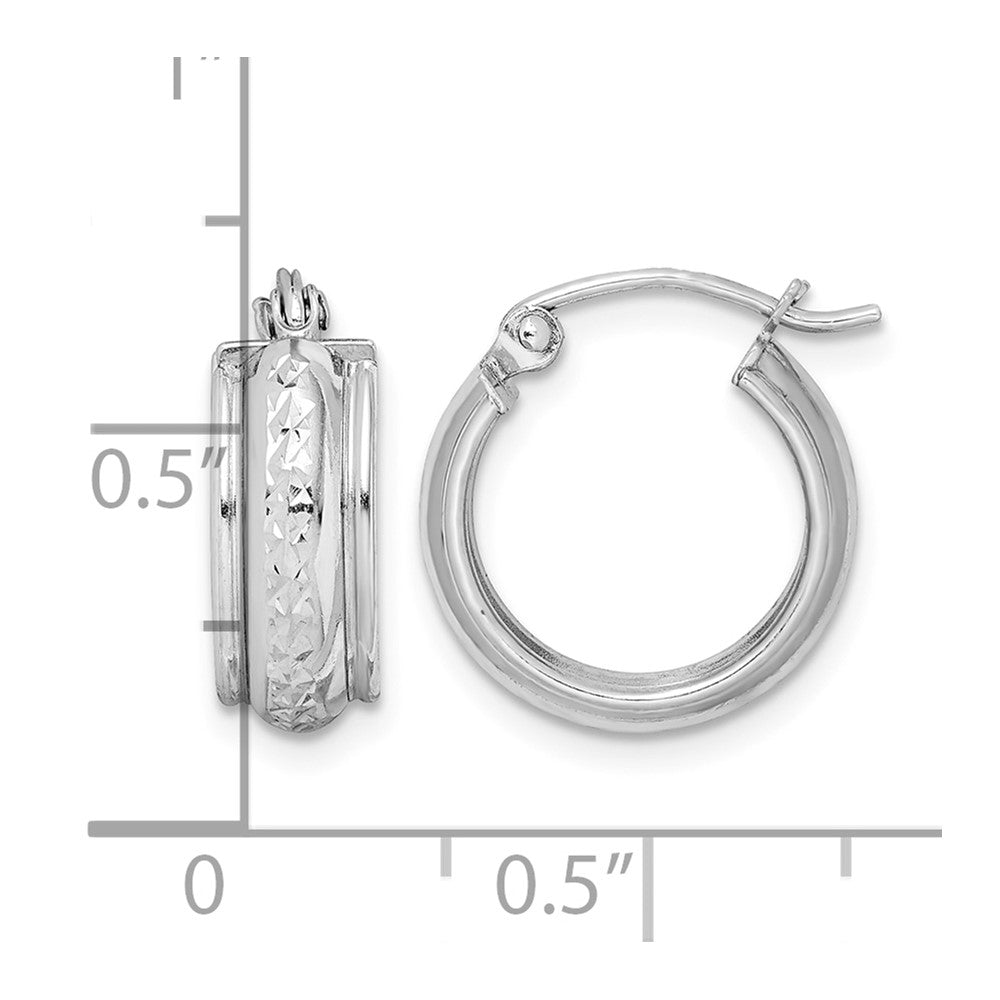 Sterling Silver Rhodium-plated Diamond-cut 5mm Round Hoop Earrings