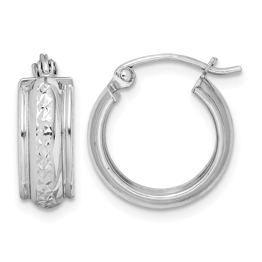 Sterling Silver Rhodium-plated Diamond-cut 5mm Round Hoop Earrings