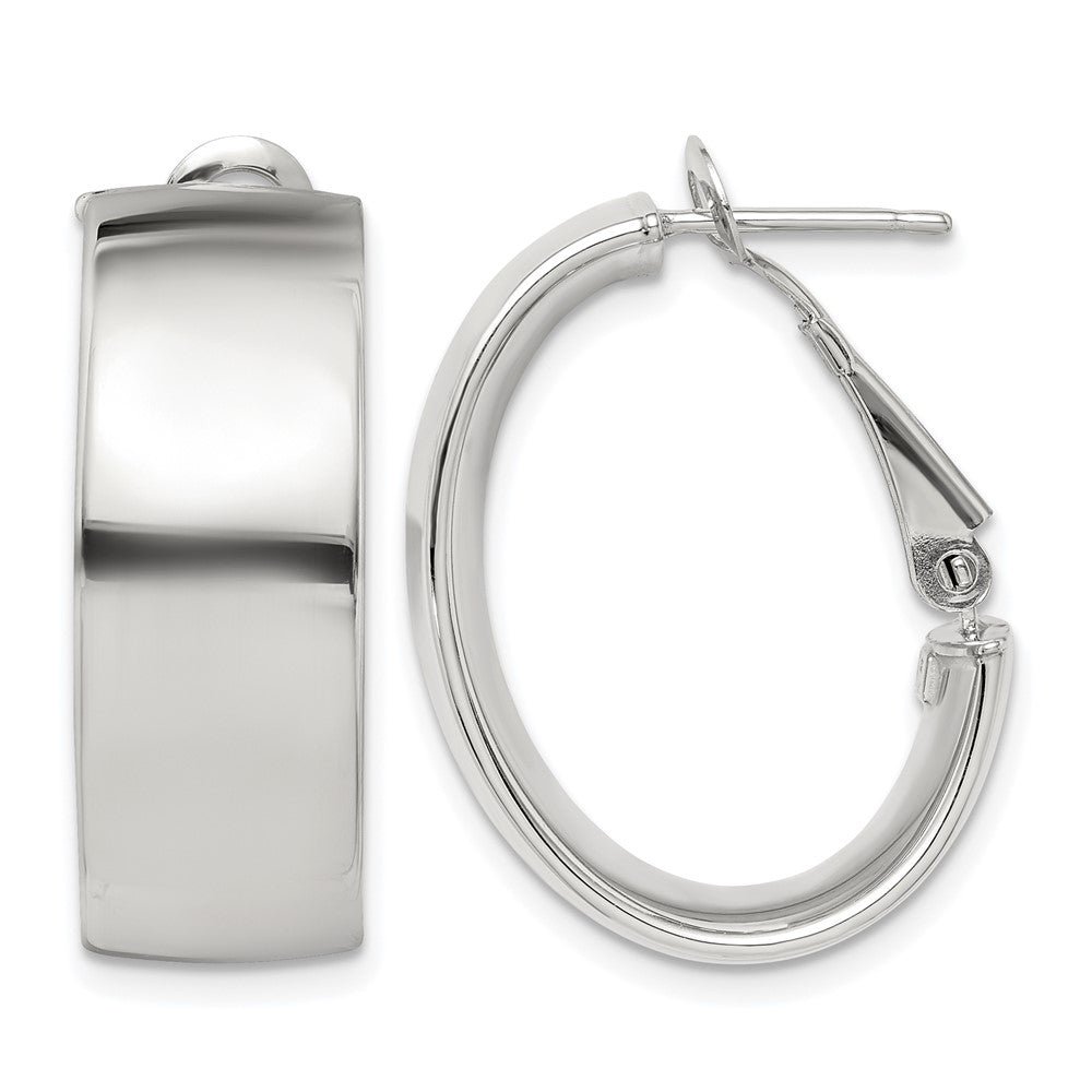Sterling Silver Rhod-pltd Polish 10mm Omega Back Oval Hoop Earrings