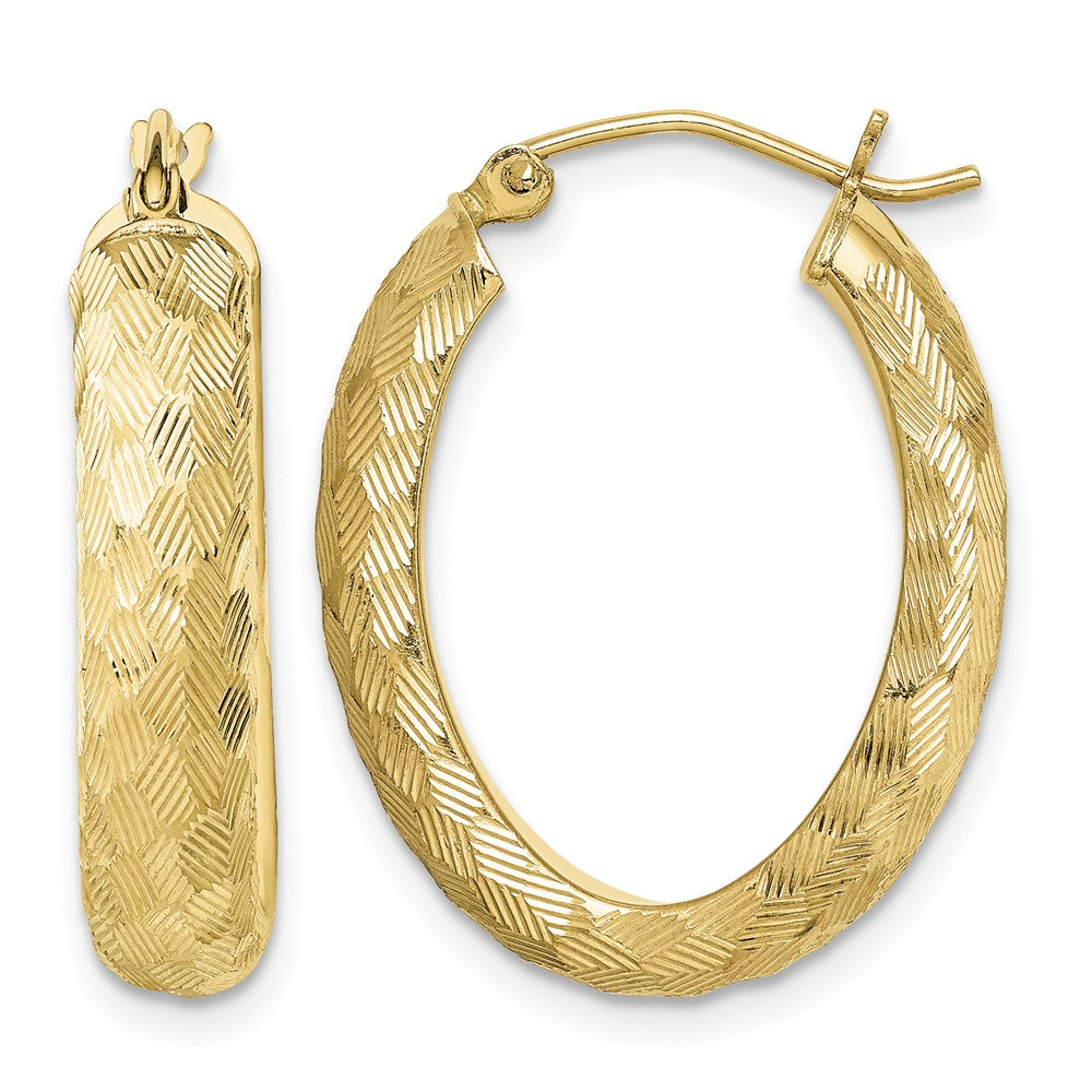Sterling Silver Gold-plated Textured 5mm Oval Hoop Earrings