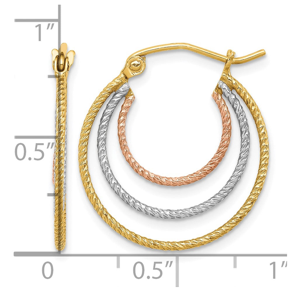 Sterling Silver Rhod-plated Yellow/Rose Vermeil 1.5mm Triple Hoop Earrings