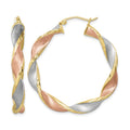 Sterling Silver RH-Plated Yellow/Rose Vermeil D/C 5mmTwisted Hoop Earrings