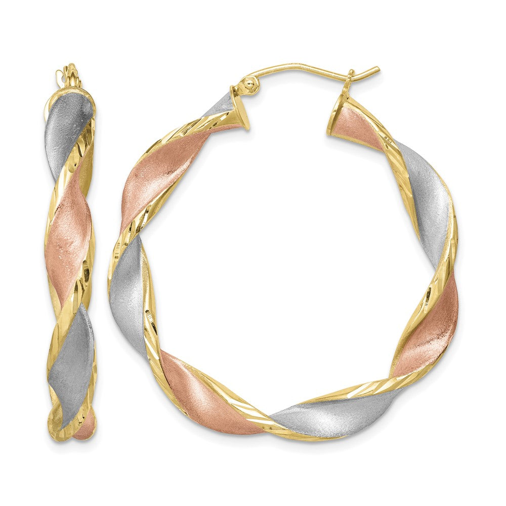 Sterling Silver RH-Plated Yellow/Rose Vermeil D/C 5mmTwisted Hoop Earrings