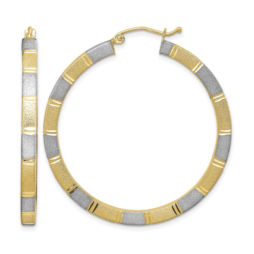 Sterling Silver Rhodium-plated Vermeil Diamond-cut 3x40mm Hoop Earrings
