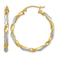 Sterling Silver RH-plated Vermeil Diamond-cut 3x30mm Twisted Hoop Earrings