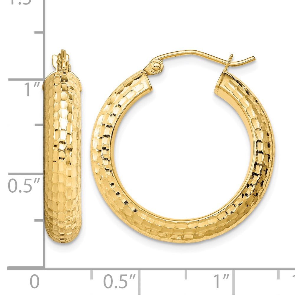 Sterling Silver Gold-plated Diamond-cut 5x25mm Hoop Earrings