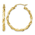 Sterling Silver Gold-plated 3x30mm Diamond-cut Twisted Hoop Earrings