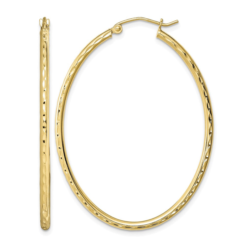 Sterling Silver Gold-plated Textured 2mm Hollow Oval Hoop Earrings
