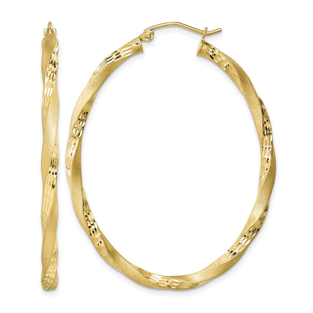 Sterling Silver Gold-plated Diamond-cut Twist Satin 4mm Oval Hoop Earrings