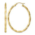 Sterling Silver Gold-plated Diamond-cut Twist Satin 4mm Oval Hoop Earrings