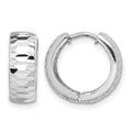 Sterling Silver Rhodium Polished Diamond Cut Hinged Hoop Earrings