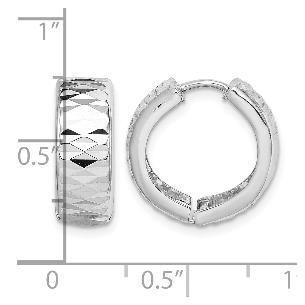 Sterling Silver Rhodium Diamond Cut Polished Hinged Hoop Earrings
