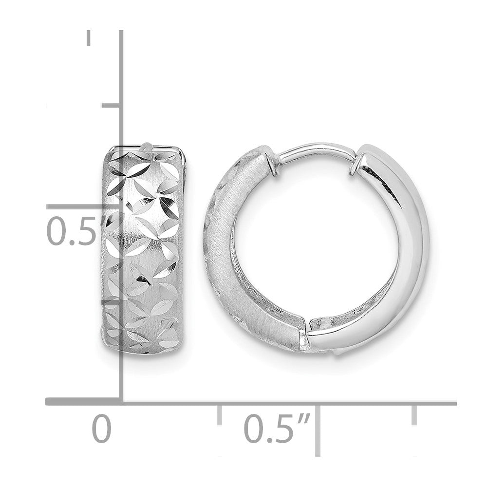 Sterling Silver Rhodium-plated Diamond Cut Hinged Hoop Earrings