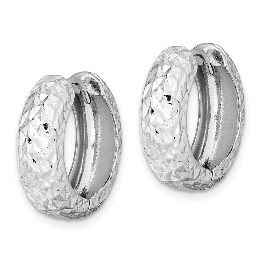 Sterling Silver Rhodium Polished Diamond Cut Hoop Earrings